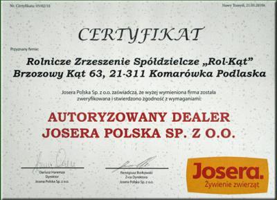 Certyfikat Autoryzowanego Dealera Josera Polska Sp. z o.o.